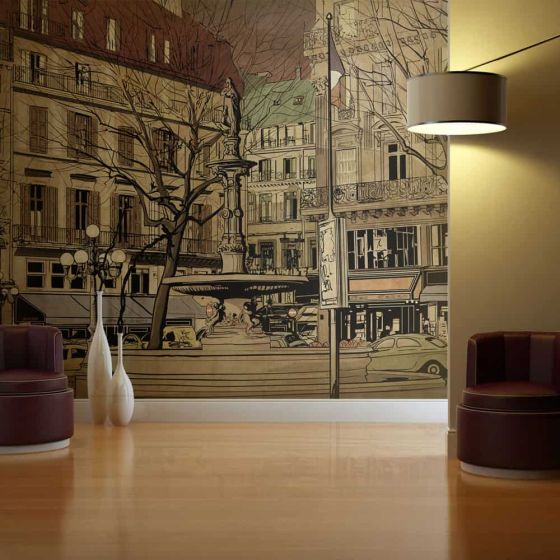 Parisian fountain fotostat - flot foto tapet til væggen