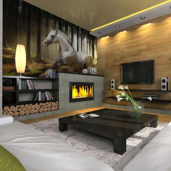 Hvid hest i skoven fotostat - flot foto tapet til væggen