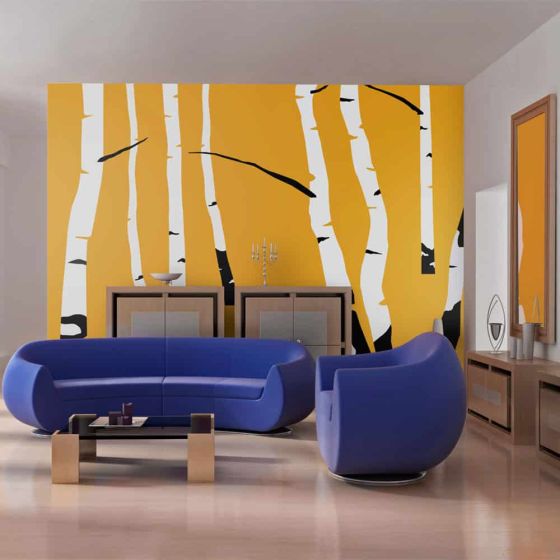 Birches on the orange background fotostat - flot foto tapet til væggen