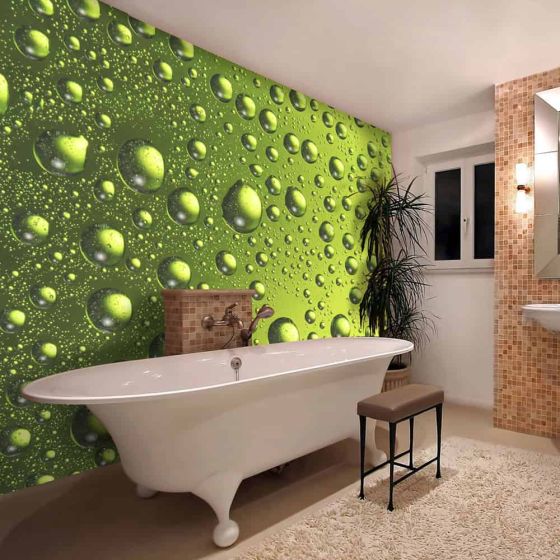 Vanddråber på flaskegrøn væg fotostat - flot foto tapet til væggen