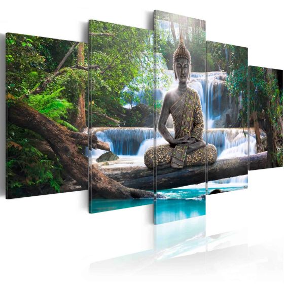 Buddha and waterfall canvas print - flot billede på lærred
