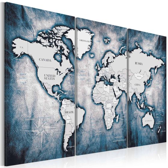 World Map: Ink 3-delt canvas print - flot billede på lærred