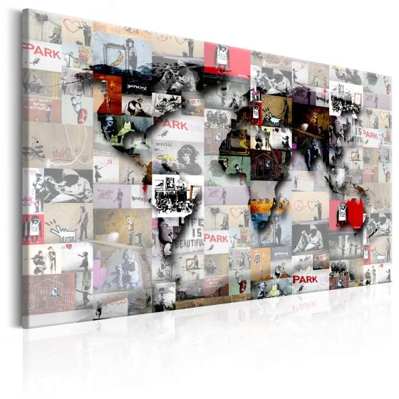 Map: Banksy inspiration canvas print - flot billede på lærred