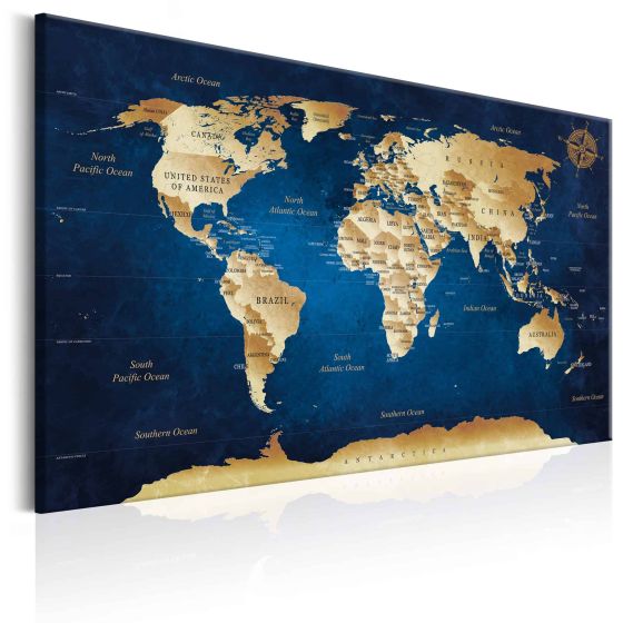 World Map: The Dark Blue Depths canvas print - flot billede på lærred