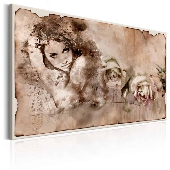 Retro Style: Woman and Roses canvas print - flot billede på lærred
