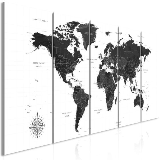 Black and White Map (5 dele)  canvas print - flot billede på lærred