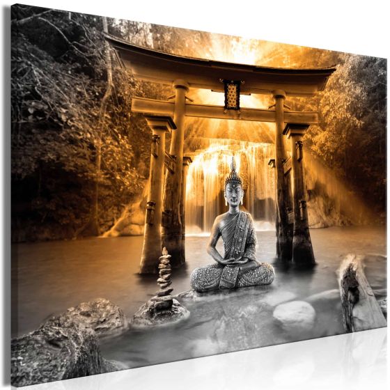Buddha Smile (1 del) 1 Orange canvas print - flot billede på lærred