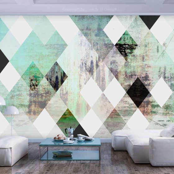 Rhombic Chessboard (Green) fotostat - flot foto tapet til væggen