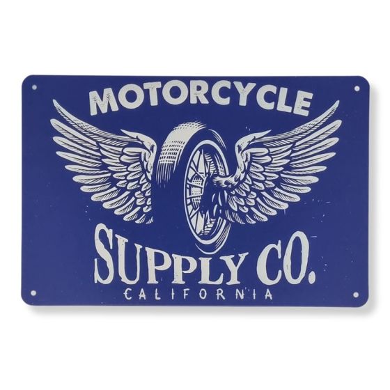 Motorcycle Supply Co. skilt. Flot retro blikskilt om motorcykler.