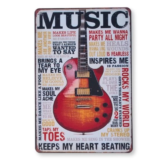 Music skilt. Flot retro blikskilt om musik.