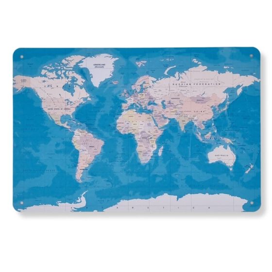 Verdens kort skilt. Retro blikskilt med jordkloden.