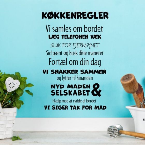 Køkkenregler wall sticker. Flot vægklistermærke til hjemmet.