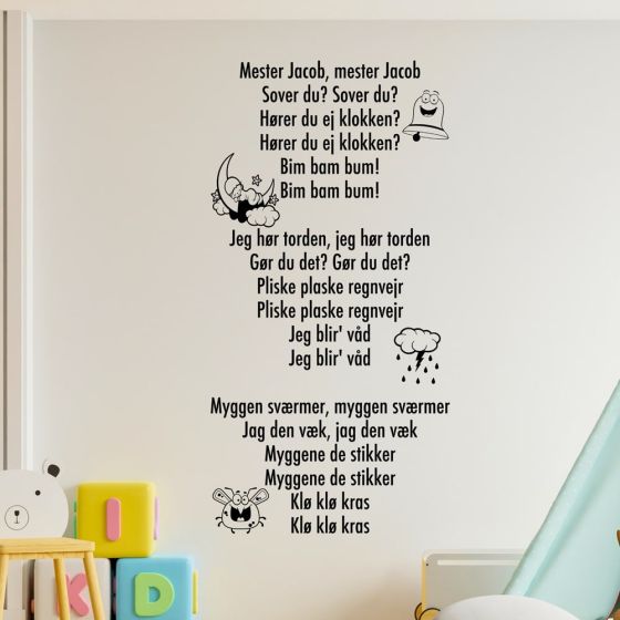 Mester Jacob (hele sangen) wall sticker. Flot vægklistermærke til hjemmet.