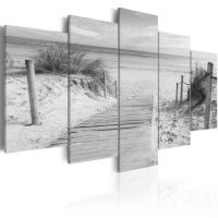 Morning on the beach - Sort og hvid canvas print - flot billede på lærred