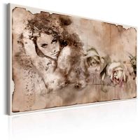 Retro Style: Woman and Roses canvas print - flot billede på lærred