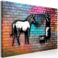 Washing Zebra - Colourful Brick (1 del)  canvas print - flot billede på lærred