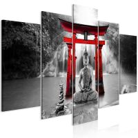 Buddha Smile (5 dele) 2 Rød canvas print - flot billede på lærred