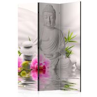 Buddha and Orchids skærmvæg. Dekorativ flytbar skillevæg / rumdeler til hjem eller kontor.