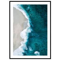 Bølgeskum mod kyst billede - Flot print til boligen