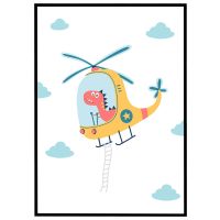 Dino i helikopter billede - Flot print til boligen