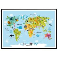 Verdenskort med klodens dyr billede - Flot print til boligen
