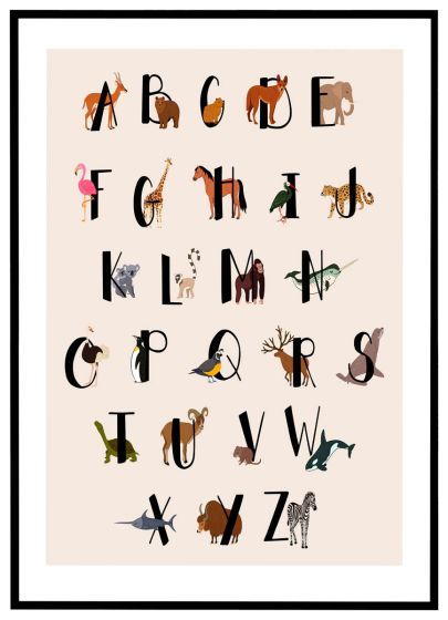 Alfabet med dyr billede - Flot print til boligen