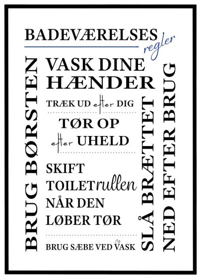 Badeværelsesregler billede - Flot print til boligen