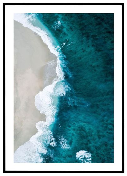 Bølgeskum mod kyst billede - Flot print til boligen