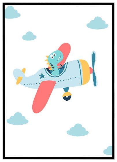 Dinosaur i flyvemaskine billede - Flot print til boligen