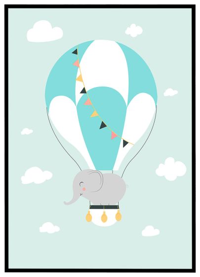 Elefant i luftballon billede - Flot print til boligen