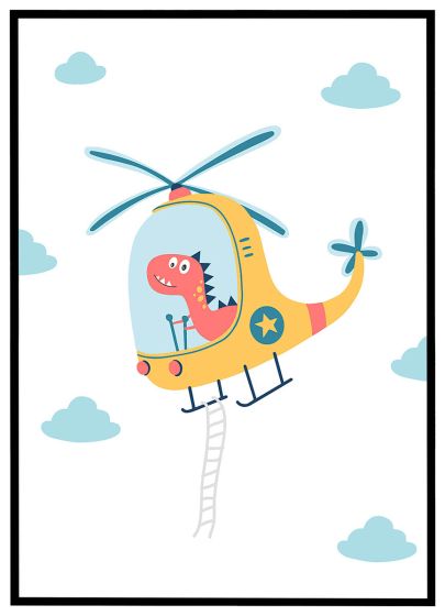 Dino i helikopter billede - Flot print til boligen