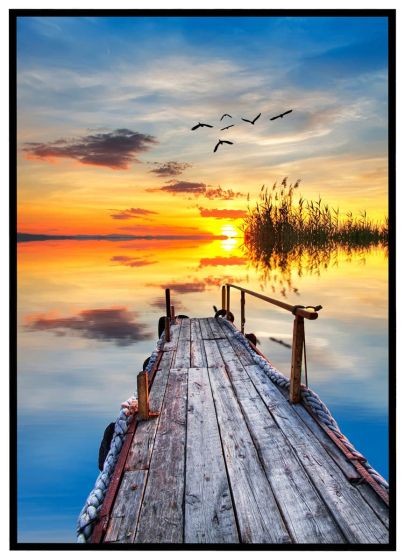 Solopgang ved badebro billede - Flot print til boligen