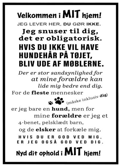 Velkommen i hundens hjem billede - Flot print til boligen